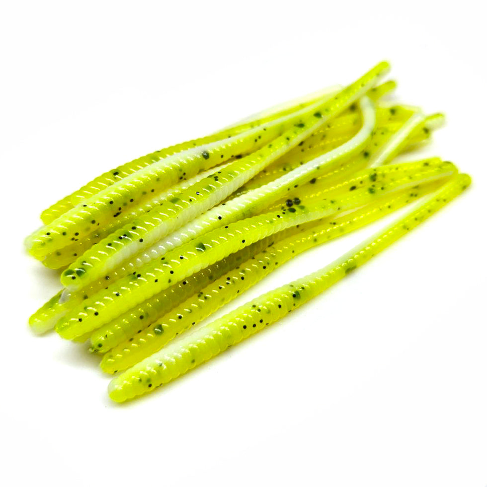 Soft Plastic Worms 4 Pack Chartreuse/White Core Disc Ring Worms - Soft Plastic Walleye & Bass Fishing Lures Live Worms For Fishing Soft Plastic Worms 4 Pack Chartreuse/White Core Disc Ring Worms - Soft Plastic Walleye & Bass Fishing Lures Live Worms For Fishing