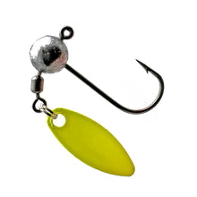 Load image into Gallery viewer, Micro/Finesse Underspin Jigs - Yellow Chartreuse Willow Blade - 3pk
